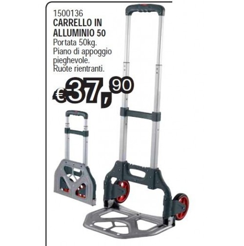 CARRELLO PORTAPACCHI ALLUMINIO PIEGHEVOLE RICHIUDIBILE PORTATA MAX 50 KG 2  RUOTE