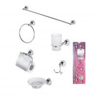 KIT 6 ACCESSORI BAGNO IN CROMAL E VETRO FERIDRAS PORTAROTOLO PORTATOVAGLIA